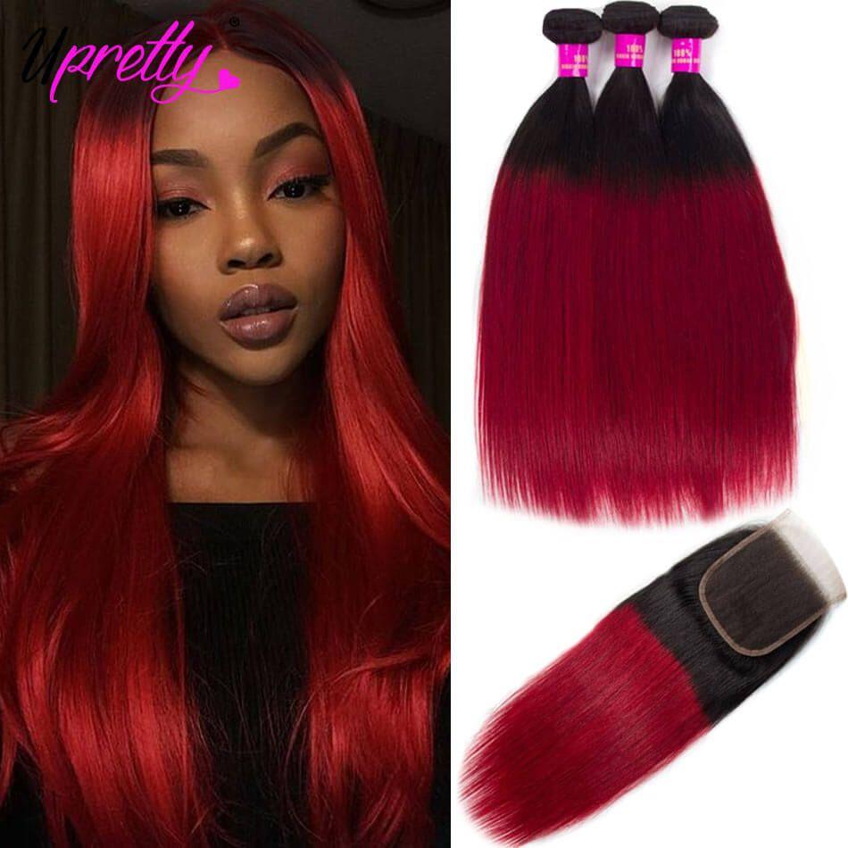 Red Straight Hair Bundles with Closure